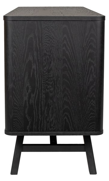 Credenza Skagen nera in legno ingegnerizzato e solido, galss, dimensioni 140 x 45 x h75 cm, peso 52 Kg, finitura rovere, nero