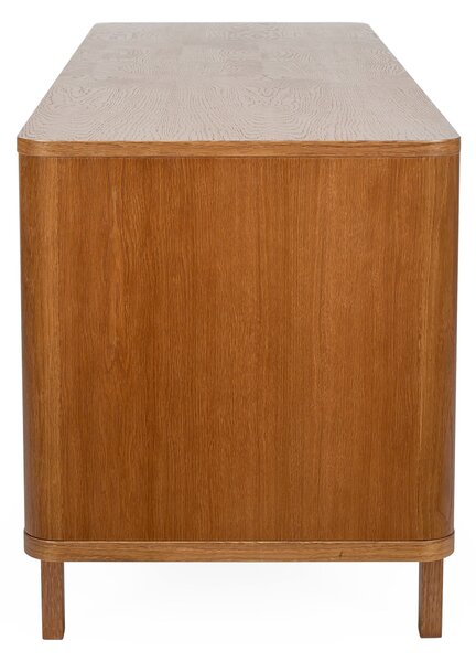 Credenza Lowboard in legno ingegnerizzato e massiccio, dimensioni 145 x 45,7 x h60 cm, peso 29 Kg, finitura rovere moro, bianco