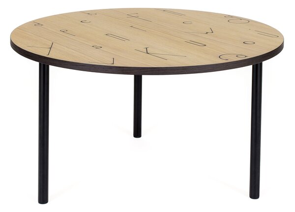 Tavolino Arty 70 Letter in legno ingegnerizzato, acciaio, dimensioni 70 x 70 x h40 cm, peso 5 Kg, finitura rovere, nero