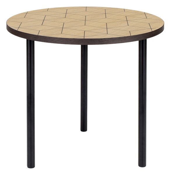 Tavolino Arty 50 Triangolo in legno ingegnerizzato, acciaio, dimensioni 50 x 50 x h45 cm, peso 4 Kg, finitura rovere, nero