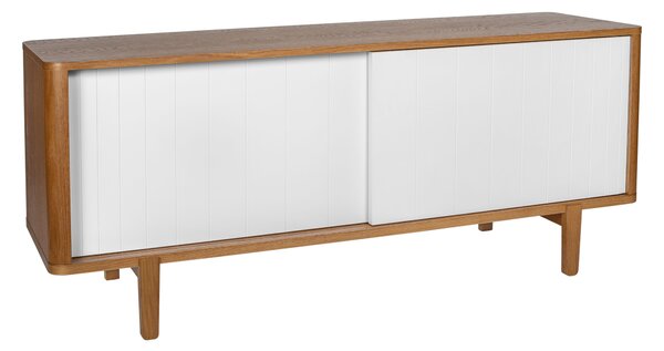 Credenza Lowboard in legno ingegnerizzato e massiccio, dimensioni 145 x 45,7 x h60 cm, peso 29 Kg, finitura rovere moro, bianco