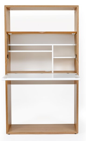 Scrivania Loma Rovere Bianco in legno ingegnerizzato e massiccio, dimensioni 90 x 38 x h157 cm, peso 53 Kg, finitura bianco, rovere