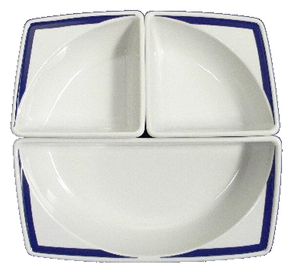 Set Aperitivo 3 scomparti Decoro antico Ragno 21x21xh6 cm in porcellana bianca lavabile in lavastoviglie