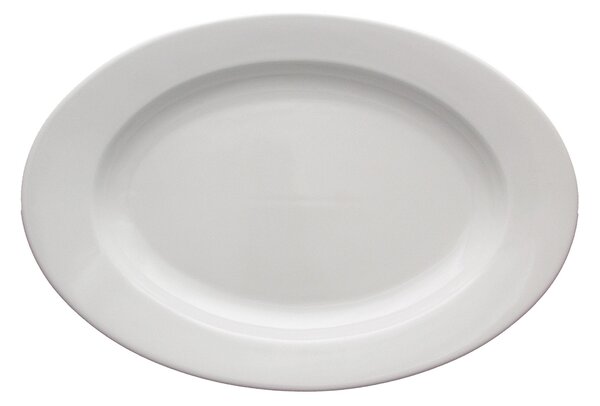 Piatto ovale da portata in Porcellana Bianca Falda larga rinforzata, TRENTO 38 cm 1 pezzi lavabile in lavastoviglie
