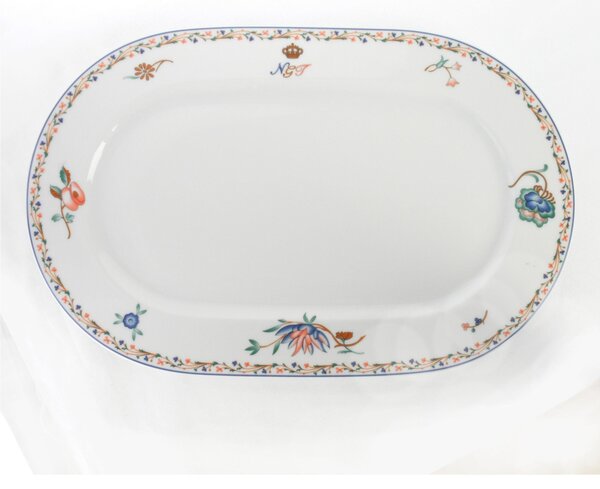 Piatto ovale da portata Ovale decoro REX FLOWER 36x22 cm in Porcellana Bianca Falda larga rinforzata, pezzi lavabile in lavastoviglie