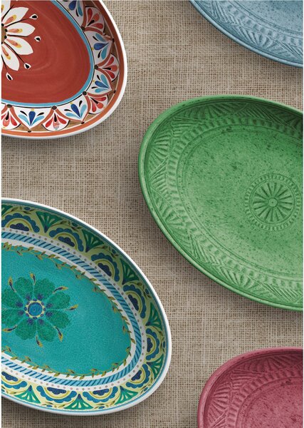 Risottiera ovale in melamina London 33x22xh6,5 cm certificato per l'uso alimentare Azzurro; Giallo; Blu