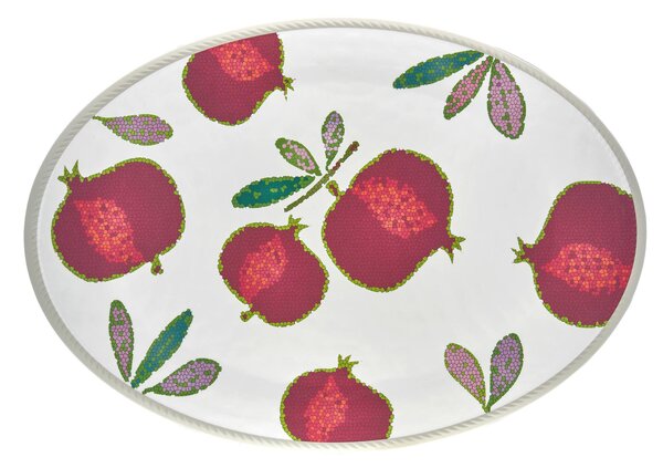 Vassoio ovale Grande in melamina Melograno 51x35,5xh 2 cm certificato per l'uso alimentare BPA free Colore Bianco Magenta Verde