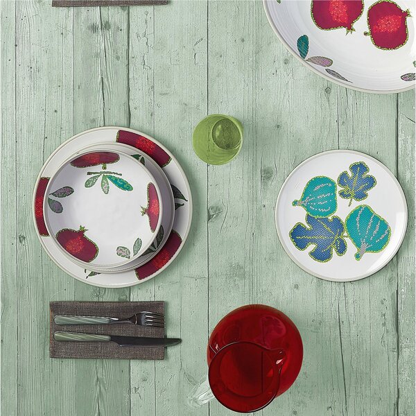 Risottiera, ovale da portata in melamina Melograno � 33,5x23,5xh 6,5 cm certificato per l'uso alimentare BPA free Colore Bianco Magenta Verde