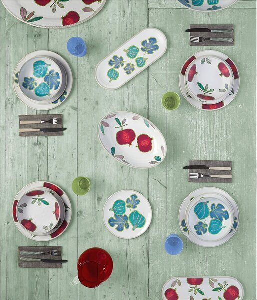 Piatto piano in Melamina set 2 pezzi Melograno � 27,8xh 1,5 cm certificato per l'uso alimentare BPA free Colore Bianco Magenta Verde
