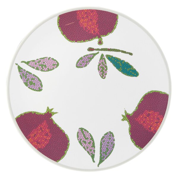 Piatto piano in Melamina set 2 pezzi Melograno � 27,8xh 1,5 cm certificato per l'uso alimentare BPA free Colore Bianco Magenta Verde