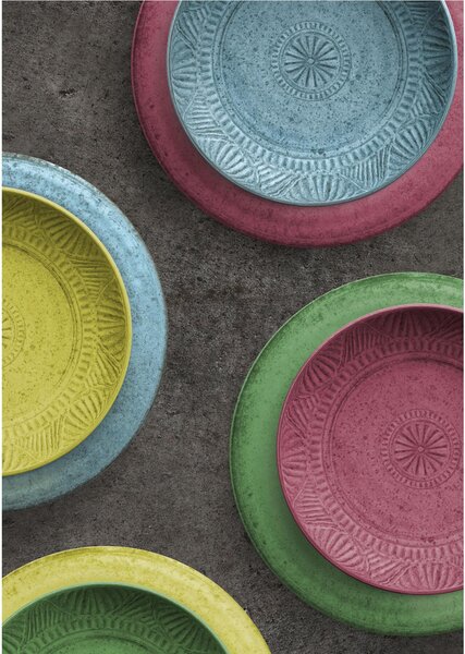 Piatto piano in melamina set 2 pezzi MONO � 26,7 cm certificato per l'uso alimentare colore giallo