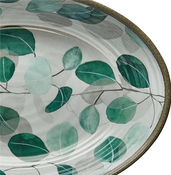 Risottiera, Insalatiera ovale in melamina Tasmania 33x22xh6,5 cm certificato per l'uso alimentare Bianco, Verde, Grigio