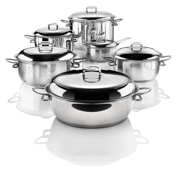 Batteria di pentole Karen di Serafino Zani, 12 Pezzi in Inox 18/10 con fondo termodiffusore brevettato, perfetto su tutti i piani cottura, induzione compresa