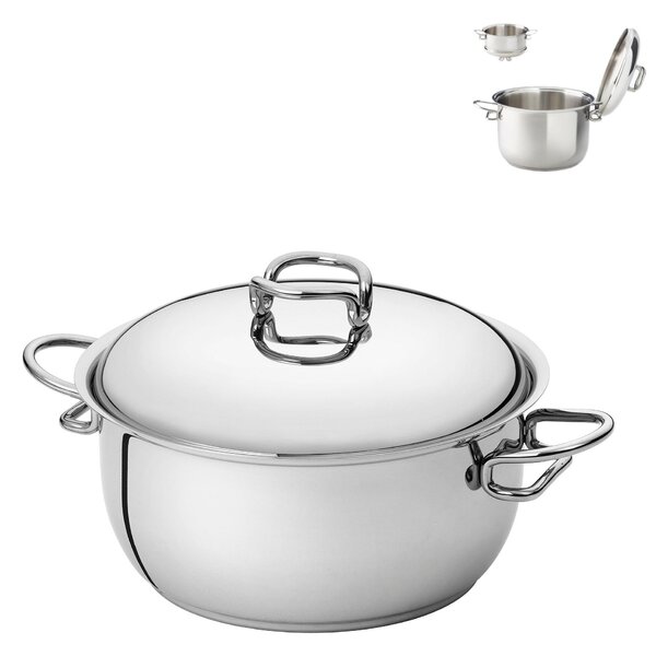 Casseruola due manici in Acciaio Triplo fondo KAREN �14xh7,7 cm - 1,0 Lt, design Tarcisio Zani coperchio escluso made in Italy
