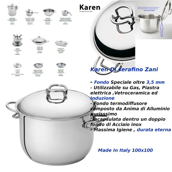 Pentola in Acciaio Triplo fondo KAREN �14xh10,4 cm - 1,4 Lt, design Tarcisio Zani coperchio escluso made in Italy