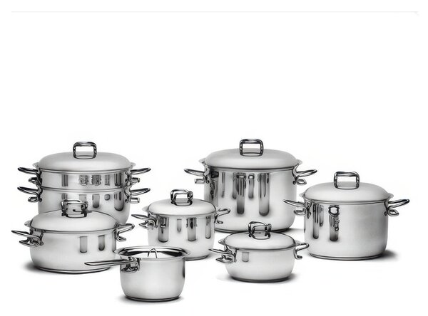 Batteria di pentole Karen di Serafino Zani, 14 Pezzi in Inox 18/10 con fondo termodiffusore brevettato, perfetto su tutti i piani cottura, induzione compresa