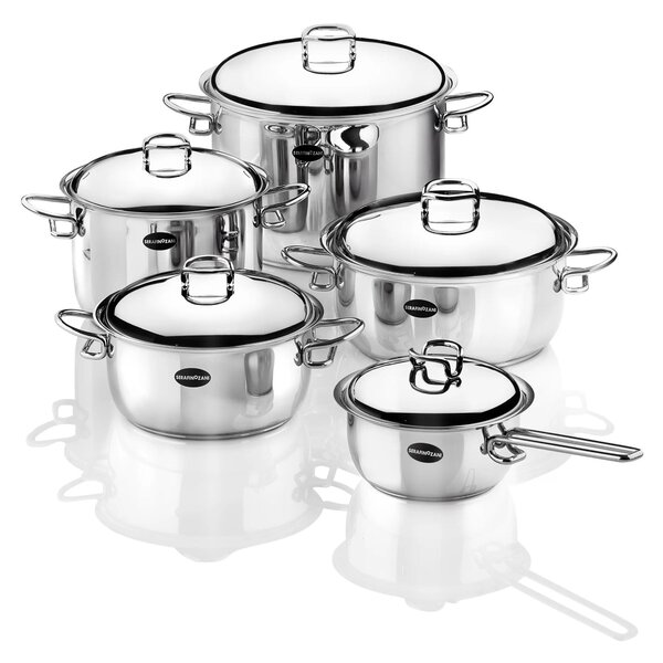 Batteria di pentole Karen di Serafino Zani, 10 Pezzi in Inox 18/10 con fondo termodiffusore brevettato, perfetto su tutti i piani cottura, induzione compresa