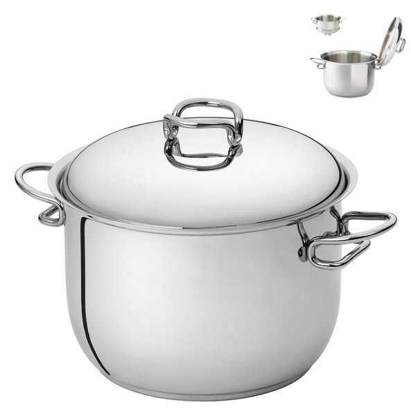 Pentola in Acciaio Triplo fondo KAREN �14xh10,4 cm - 1,4 Lt, design Tarcisio Zani coperchio escluso made in Italy