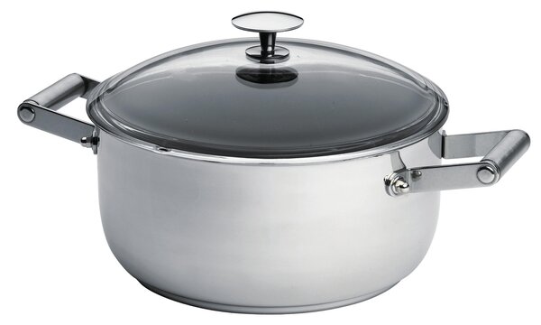 Casseruola con coperchio in Acciaio pi� Titanio Vickers 20xh8,9 cm - Lt 3,4 rivestimento antiaderente adatta all'induzione coperchio in vetro