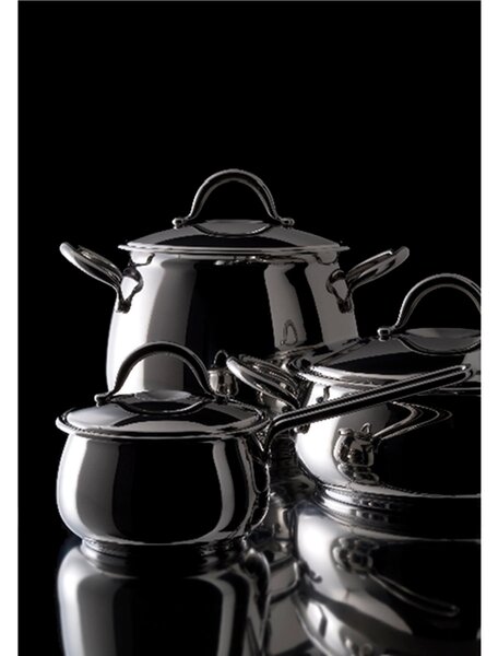Casseruola alta 2 Manici in Acciaio Triplo fondo OLYMPIA �16xh10,82 cm - 2,4 Lt, design Serafino Zani finitura inox lucido made in Italy