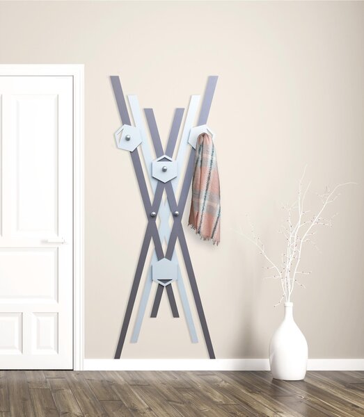 Appendiabiti da Parete in legno tagliato al laser CHAGAL' 66x170xh8 cm- Legno laccato pomi Grigio pietra