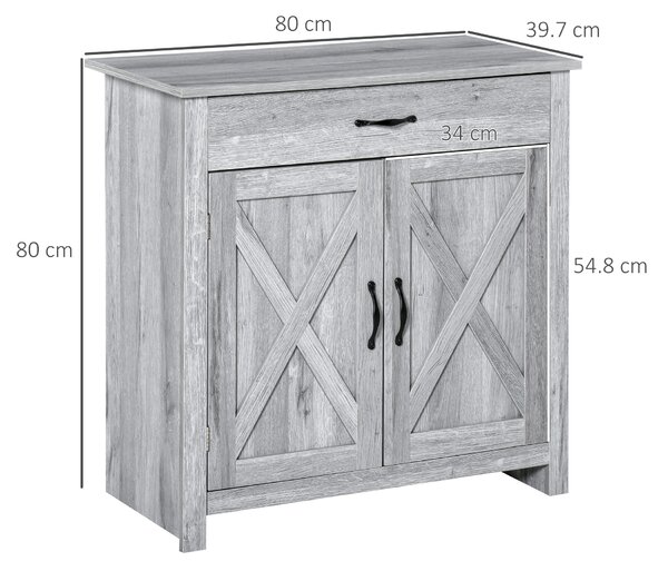 HOMCOM Credenza Cucina Country con Armadietto a 2 Ante e Cassetto, 80x39.7x80cm, Grigio|Aosom