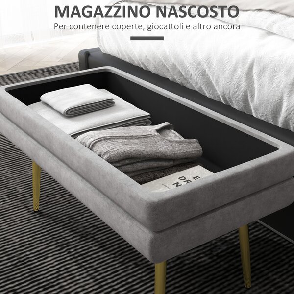 HOMCOM Panca Fondo Letto con Spazio Portaoggetti, in Acciaio e Poliestere, 79.5x37.5x43 cm, Grigia|Aosom