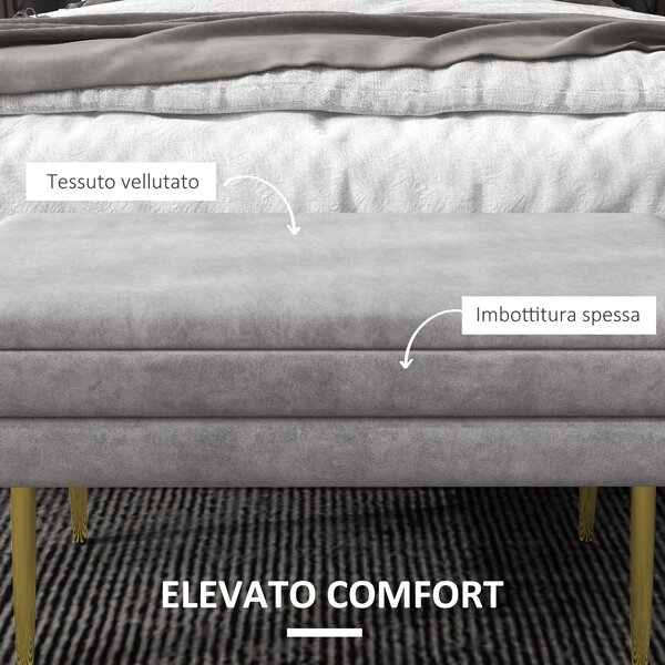 HOMCOM Panca Fondo Letto con Spazio Portaoggetti, in Acciaio e Poliestere, 79.5x37.5x43 cm, Grigia|Aosom