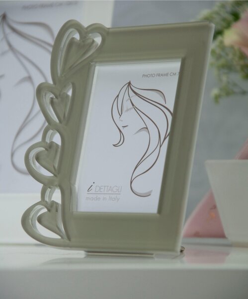 Portafoto in Crystalplex per foto 7x10 LOVE - 12Xh16 cm cornice in crystalplex bicolore bianco tortora