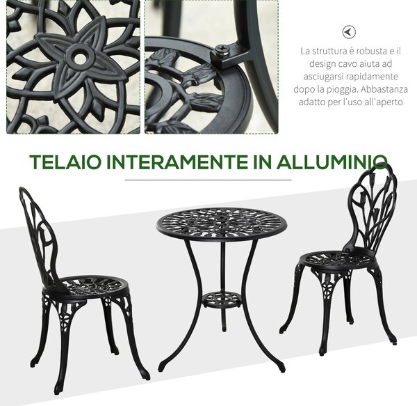 Outsunny Set da Giardino 3 Pezzi in Alluminio con 2 Sedie 42.5x47.5x89 cm e Tavolino Rotondo Ø60x67 cm, Nero|Aosom