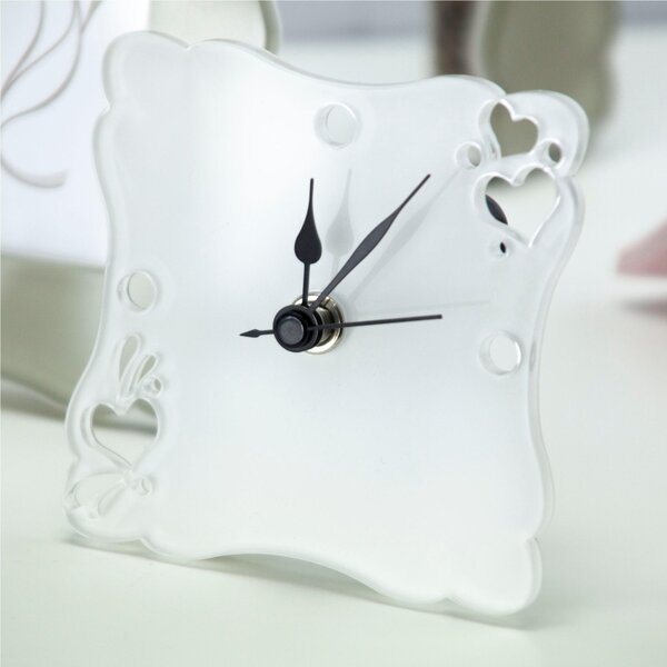 Orologio da tavolo in Metacrilato tagliato al laser JOLIE 10x10xh6 cm in bianco trasparente