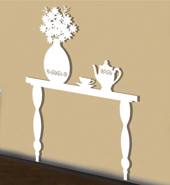 Stickers tavolo consolle da muro L'ora del T� 140x110xh0,3 cm in 3d british, adatto per salotto, ingresso, studio, ufficio colore bianco