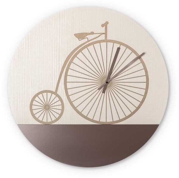 Orologio da parete rotondo il legno Copenaghen Diametro 45x5 cm in legno con applicazioni in 3D in Legno Laccato frassino Cacao