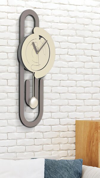 Orologio da parete a Pendolo in legno tagliato al Laser GRAFFA 14x21xh68 cm tagliato al laser in legno naturale cacao sabbia