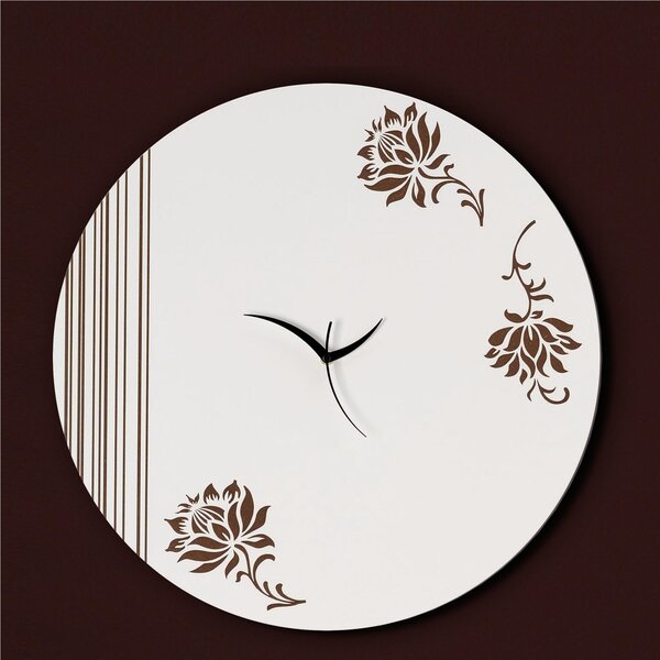 Orologio da parete il legno rotondo Diametro 55x5 cm con numeri intarsi LINEE E FIORI in legno Tagliato al laser in legno bianco weng�