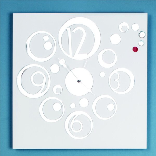 Orologio da parete il legno quadrato Diametro 50x50 cm BUBBLE con numeri in metacrilato Tagliato al laser bianco specchiato