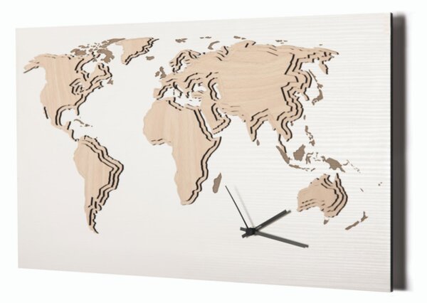 Orologio da parete il legno VOYAGE Il planisfero realizzato in legno su diversi livelli 60x40 cm in legno Tagliato al laser in legno di frassino
