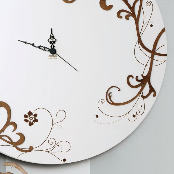 Orologio da parete il legno rotondo con numeri intarsi SPRING Diametro 55x5 cm in legno Tagliato al laser in legno bianco weng�