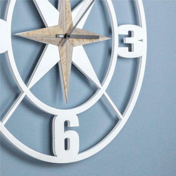 Orologio da parete Rotondo ROSA DEI VENTI 73x73x5 cm in legno Tagliato al laser in legno Bianco laccato