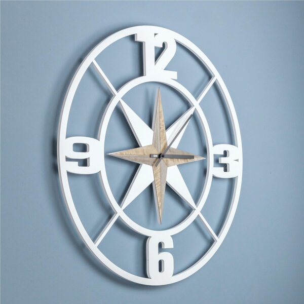 Orologio da parete Rotondo ROSA DEI VENTI 73x73x5 cm in legno Tagliato al laser in legno Bianco laccato