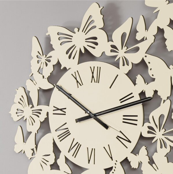 Orologio da parete Rotondo diametro 80 cm in legno VOLO DI FARFALLE tagliato al laser in legno laccato sabbia