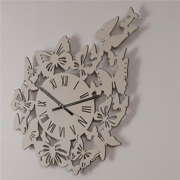 Orologio da parete Rotondo diametro 80 cm in legno VOLO DI FARFALLE tagliato al laser in legno laccato ghiaia