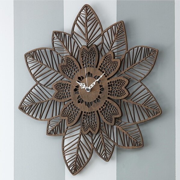 Orologio da parete in legno foglie e fiori tagliati a laser 55x55x5 cm in legno colore weng�