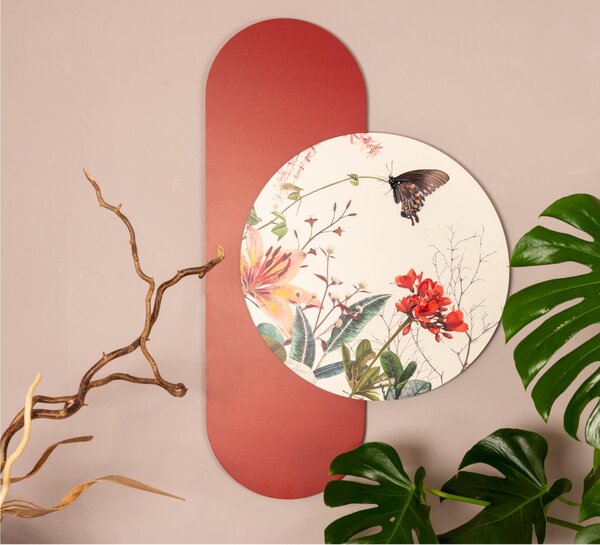 Set di pannelli moderno con stampa di fiori e farfalle ADELE dimensioni 60X90 CMx100xh1,5 cm legno colore rosso