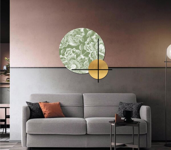 Set di 2 pannelli moderno con stampa florale sui toni del verde CLOE rotondi dimensioni 80X50 cm Legno toni floreali sul verde