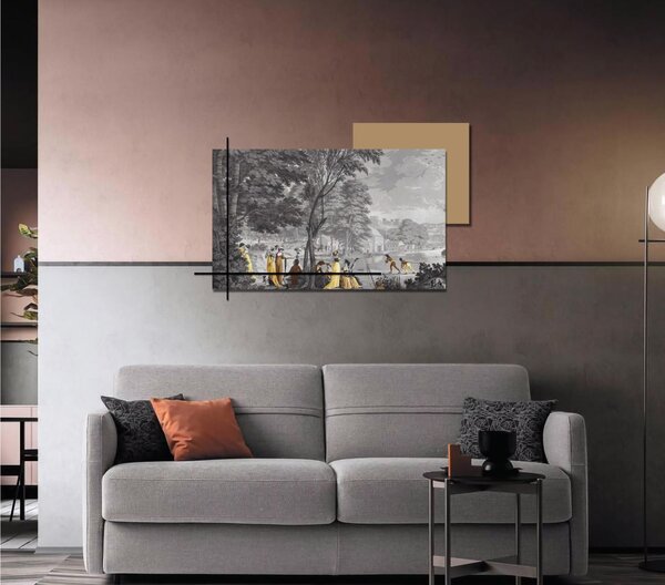 Set di 2 pannelli moderno con stampa tipica scena indiana LAND quadrati GIAVA dimensioni 80X50 cm Legno colore grigio mattone beige