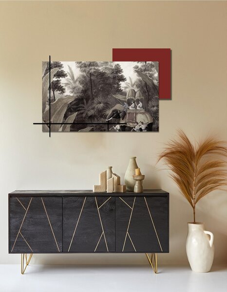 Set di 2 pannelli moderno con stampa tipica scena indiana BENGALA quadrati GIAVA dimensioni 80X50 cm Legno colore grigio mattone