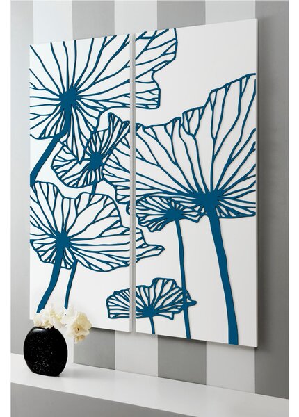 Pannelli da parete, quadro da parete DELICATESSE 100xh120cm in legno verticale bianco intarsi in legno color petrolio