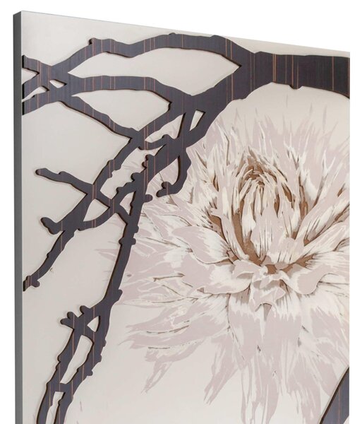 Pannello da parete in legno con marcatura al laser DALIA 60x120xh8 cm realizzato in legno laccato sabbia opaco con applicazioni in essenza di ebano