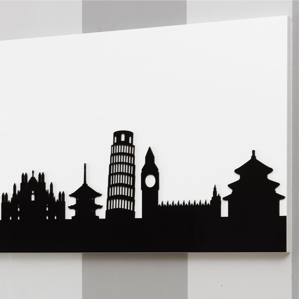 Pannello da parete, quadro da parete SKYLINE120xh40cm orizzontale pannello colore bianco intarsi in plexiglass NERI